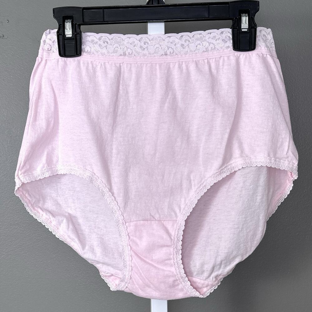 Vintage Hanes Cotton Panties Size 7 Pink Lace Waistband Full Brief NWOT Granny
